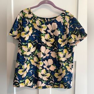 J. Crew Blue and Yellow Floral Patterned Top